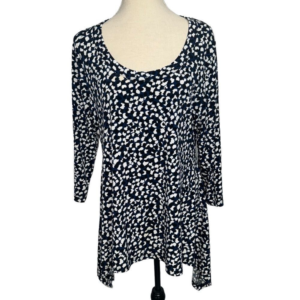 Chaua Blue Black White Cheetah animal Print Round Neck Half Sleeve spandex XL - Picture 8 of 8